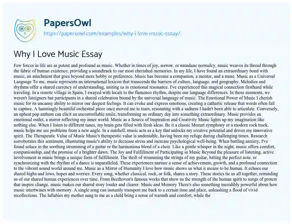 Essay on Why i Love Music Essay
