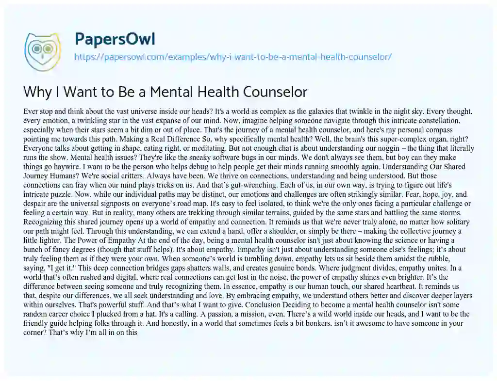 Essay on Why i Want to be a Mental Health Counselor