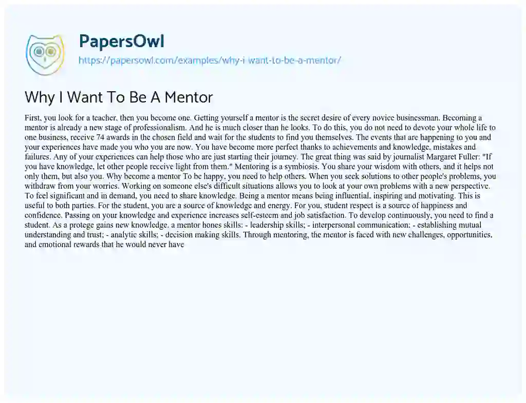Essay on Why i Want to be a Mentor