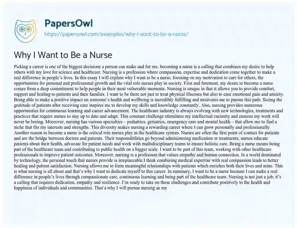 Essay on Why I Want to Be a Nurse