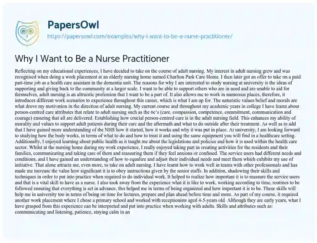 Essay on Why i Want to be a Nurse Practitioner
