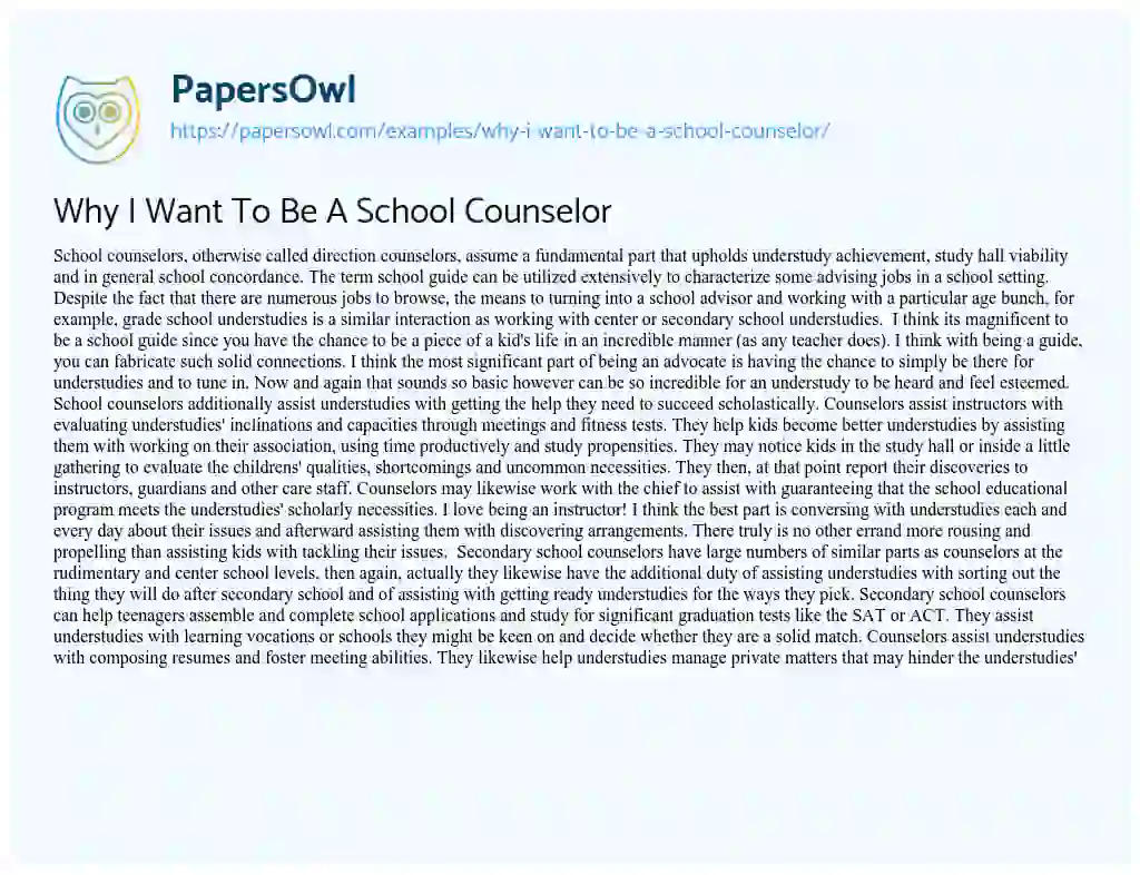 Essay on Why i Want to be a School Counselor