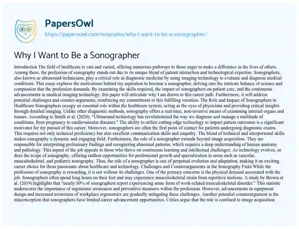 Essay on Why I Want to Be a Sonographer