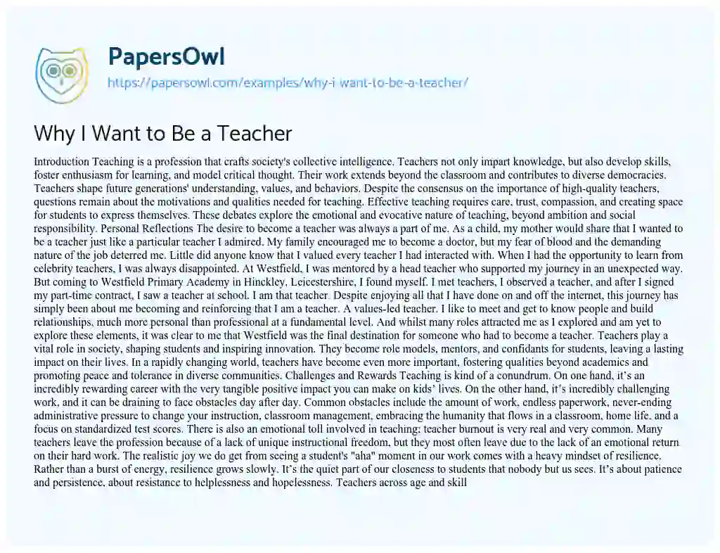 Essay on Why I Want to Be a Teacher