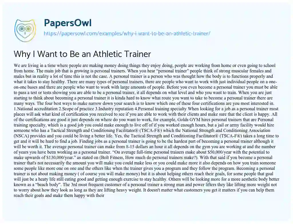 Essay on Why i Want to be an Athletic Trainer