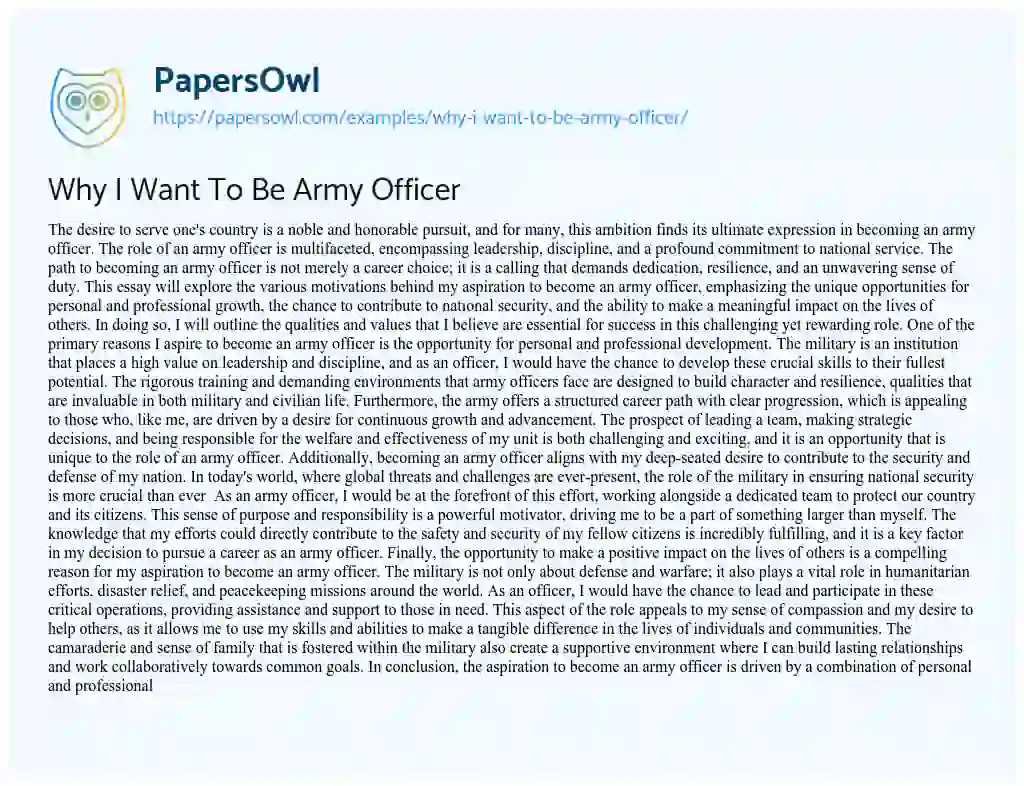 Essay on Why I Want To Be Army Officer