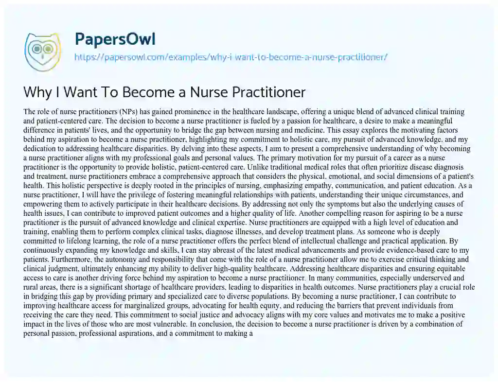 Essay on Why I Want To Become a Nurse Practitioner