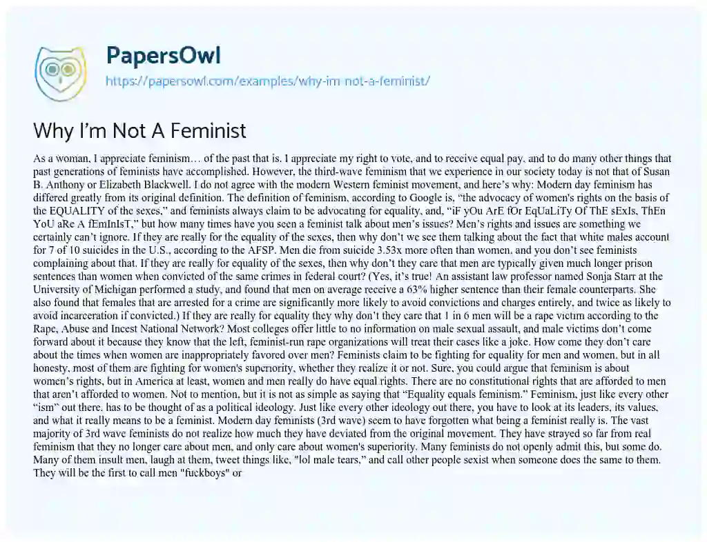 Essay on Why I’m not a Feminist