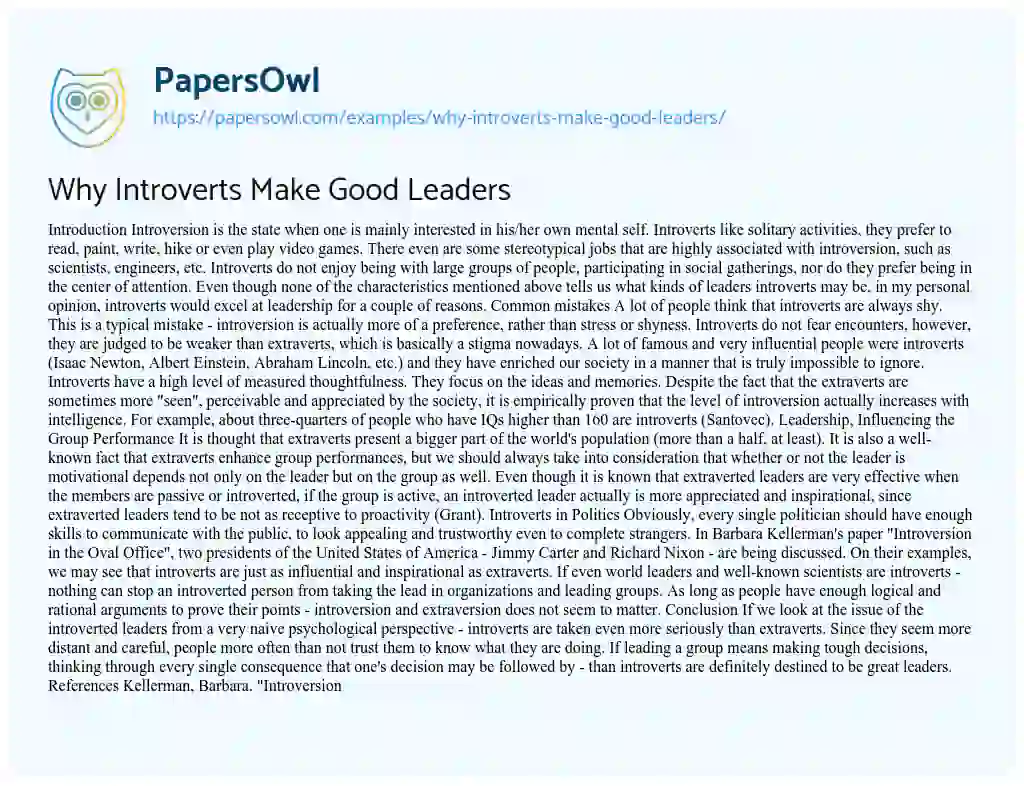 Essay on Why Introverts Make Good Leaders