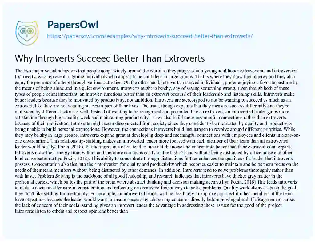 Why Introverts Succeed Better than Extroverts essay