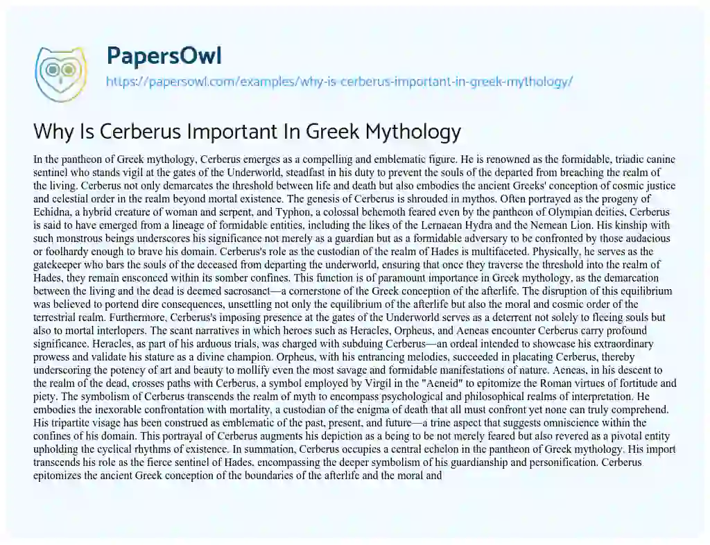 Essay on Why is Cerberus Important in Greek Mythology