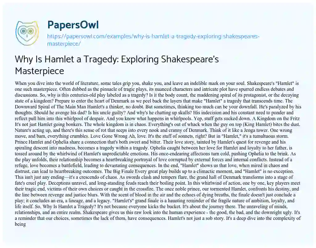 Essay on Why is Hamlet a Tragedy: Exploring Shakespeare’s Masterpiece