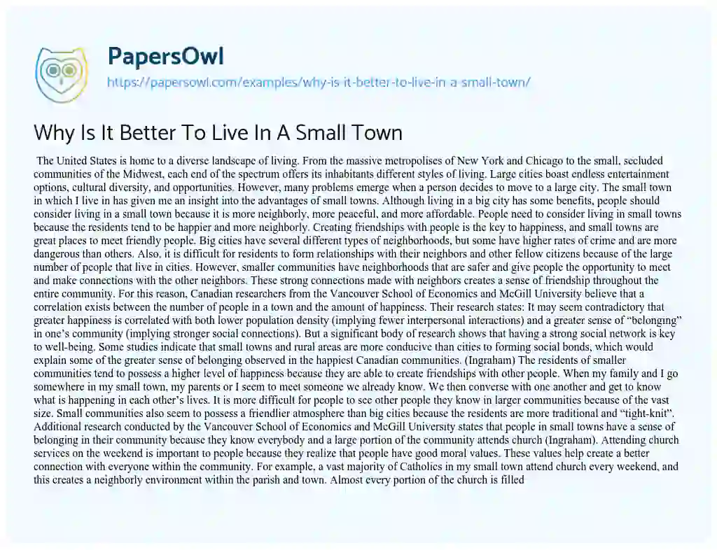 Essay on Why is it Better to Live in a Small Town
