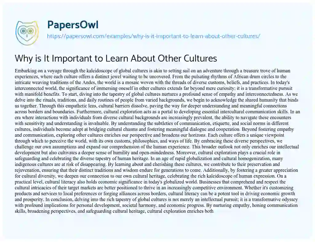 Essay on Why is it Important to Learn about other Cultures