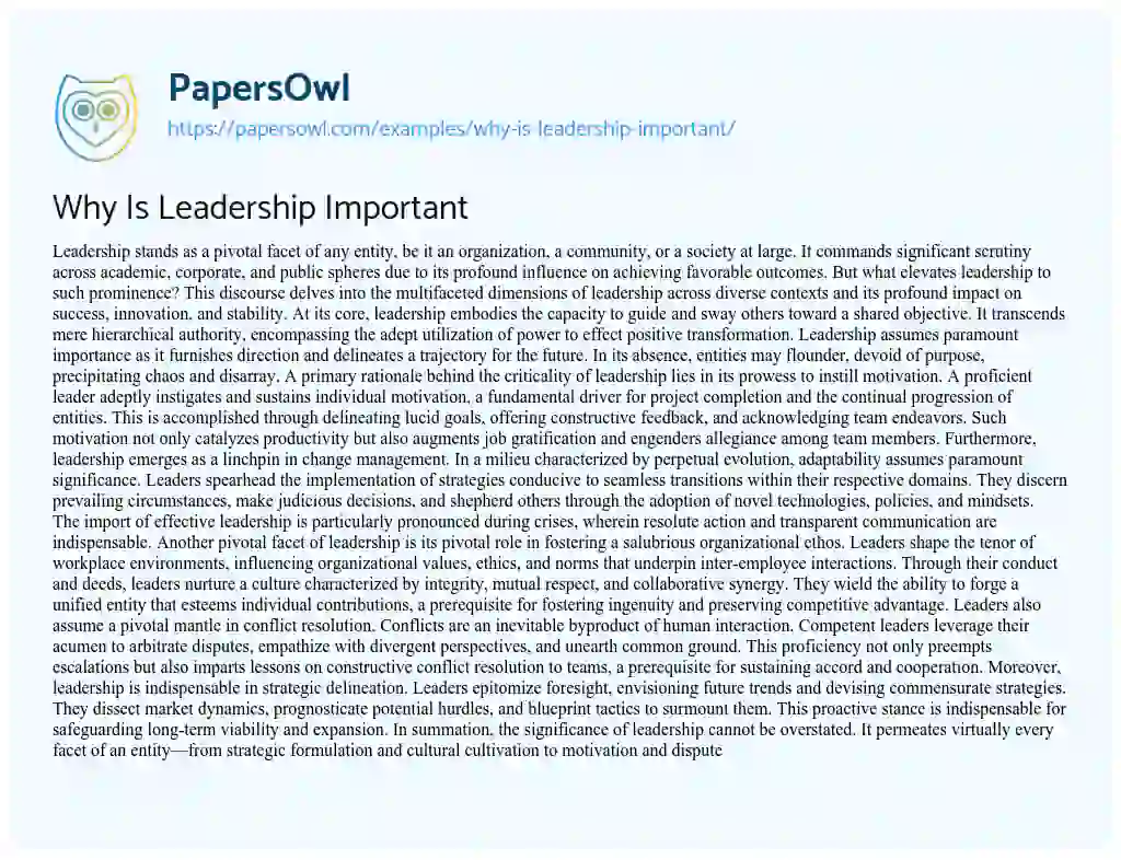 Essay on Why is Leadership Important