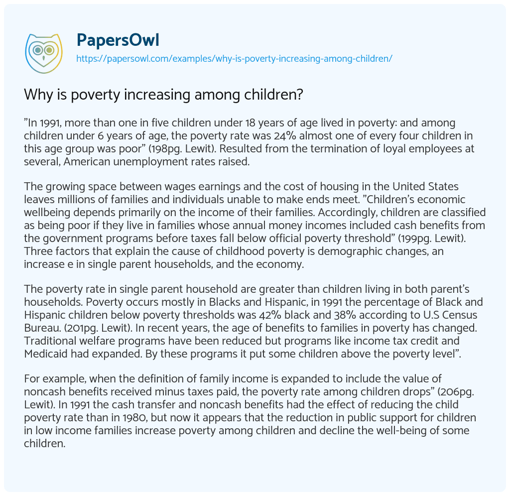 Essay on Why is Poverty Increasing Among Children?