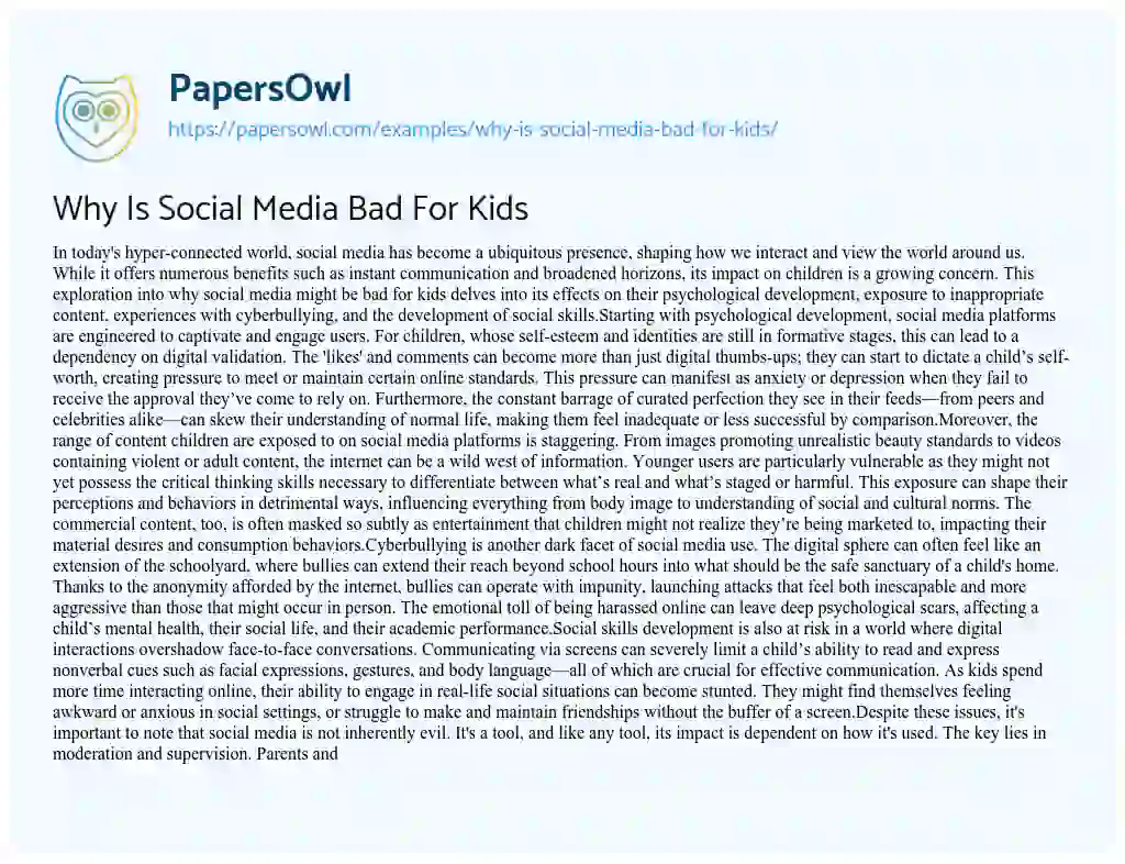 Essay on Why is Social Media Bad for Kids