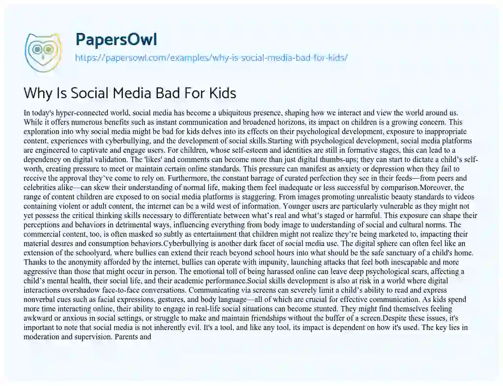 Essay on Why Is Social Media Bad For Kids