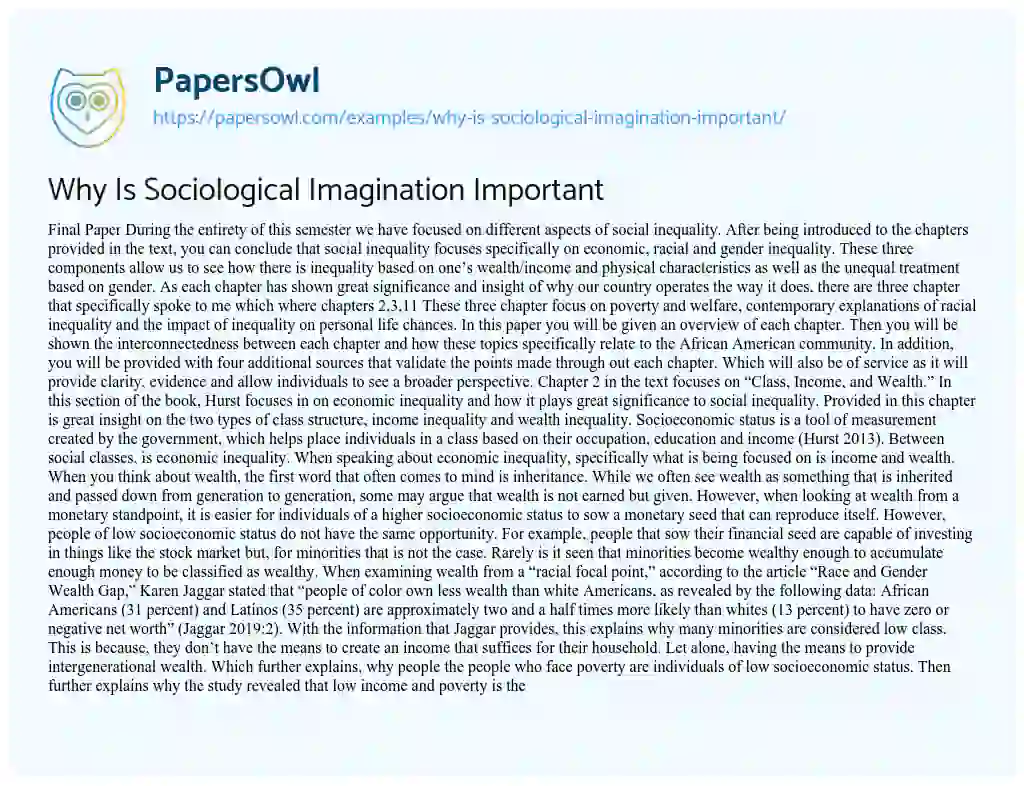 Essay on Why is Sociological Imagination Important