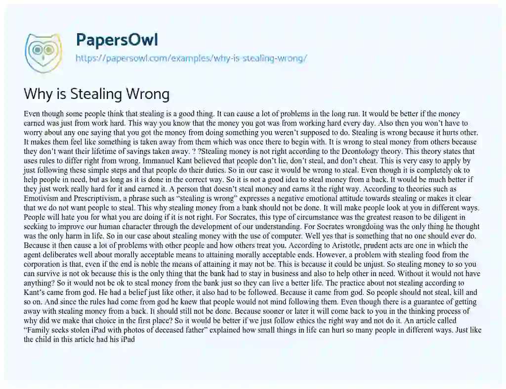 Essay on Why is Stealing Wrong