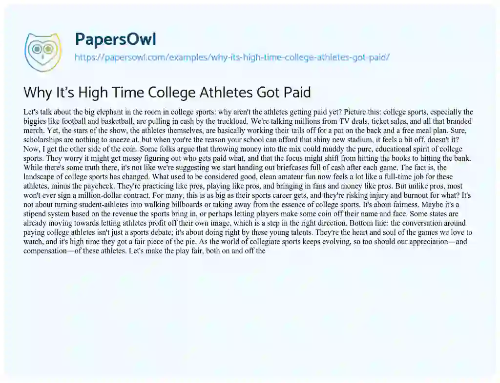 Essay on Why it’s High Time College Athletes Got Paid