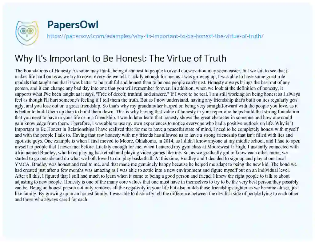 Essay on Why it’s Important to be Honest: the Virtue of Truth