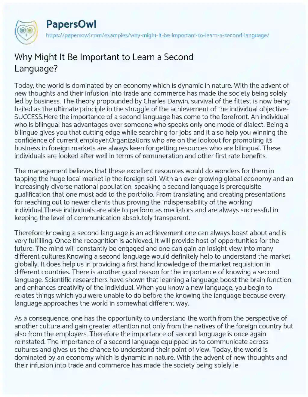 Essay on Why Might it be Important to Learn a Second Language?