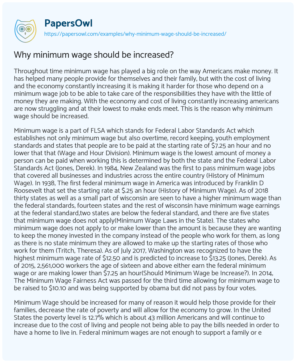 Essay on Why Minimum Wage should be Increased?