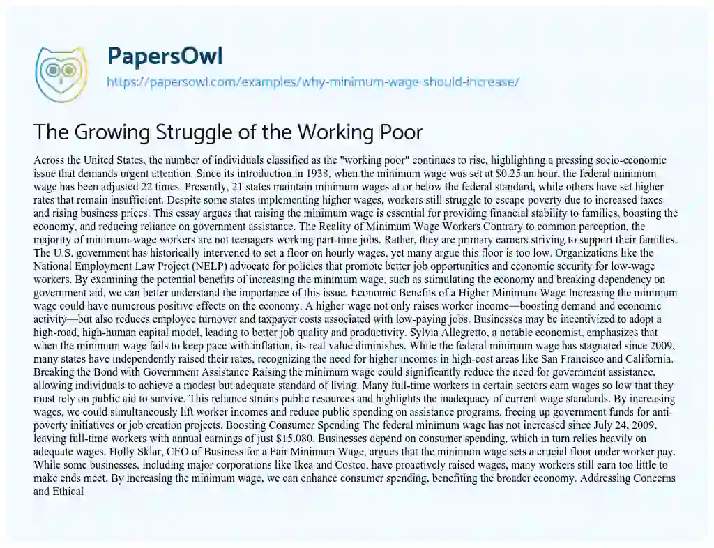 Essay on Why Minimum Wage should Increase