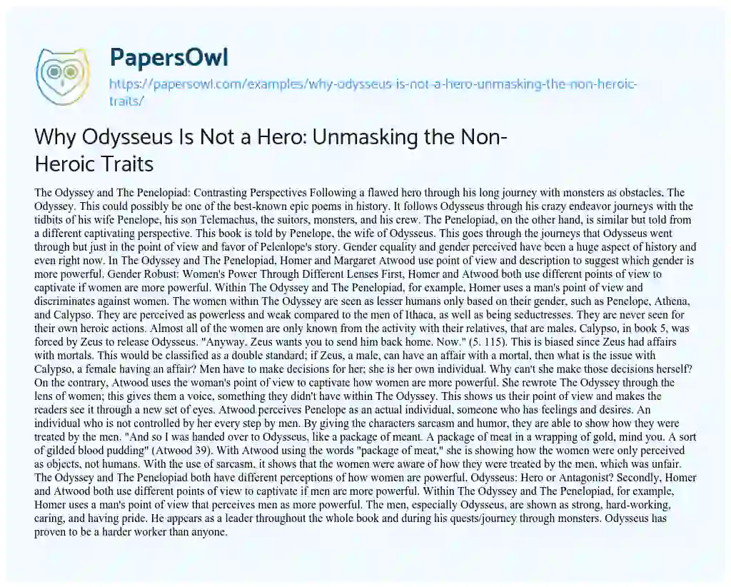 essay on why odysseus is not a hero