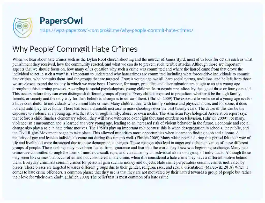 Why People Commit Hate Crimes essay