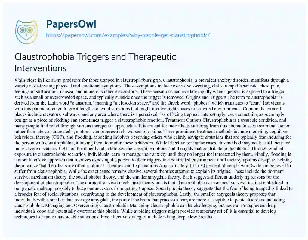 Essay on Why People Get Claustrophobic?