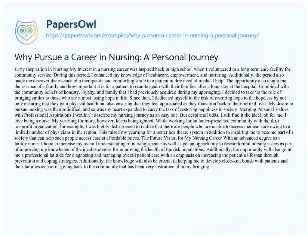 Essay on Why Pursue a Career in Nursing: a Personal Journey