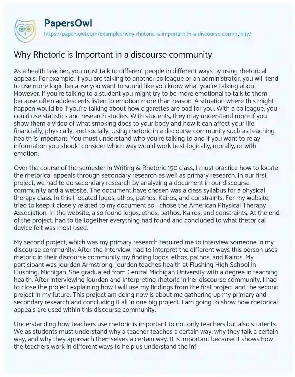 Essay on Why Rhetoric is Important in a Discourse Community