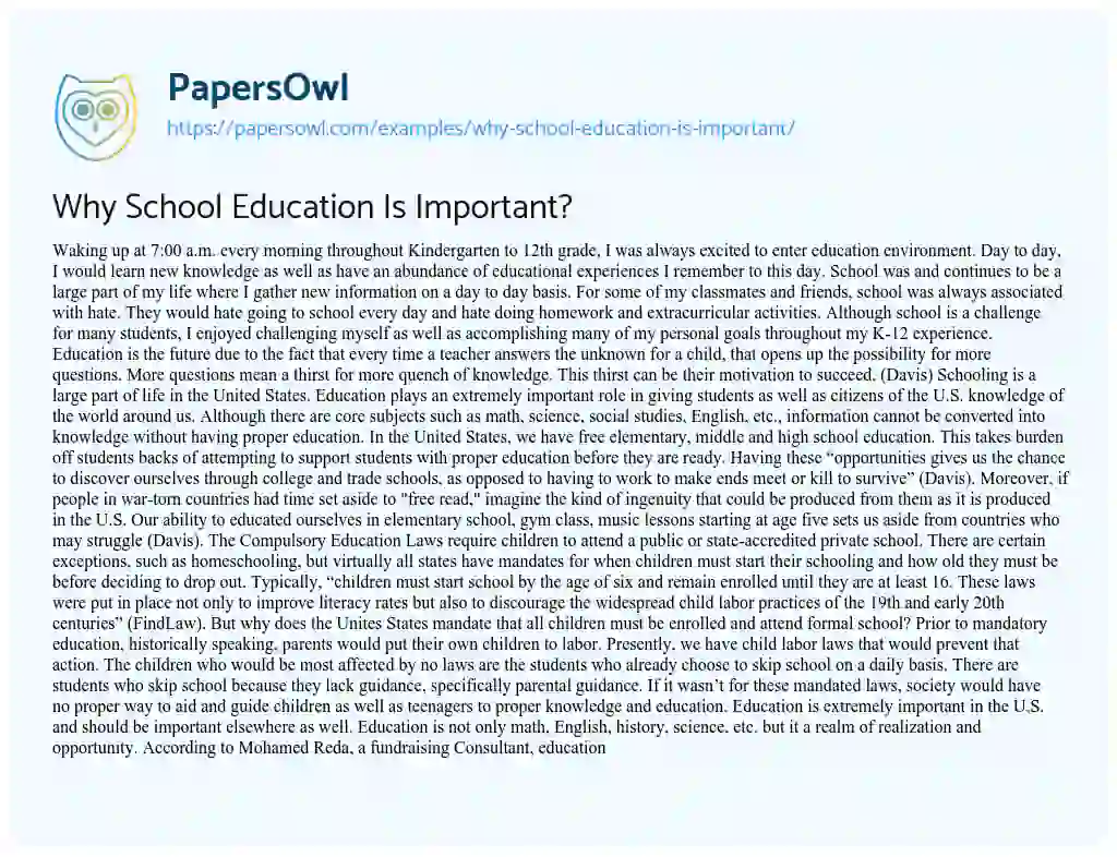 Why School Education is Important? essay