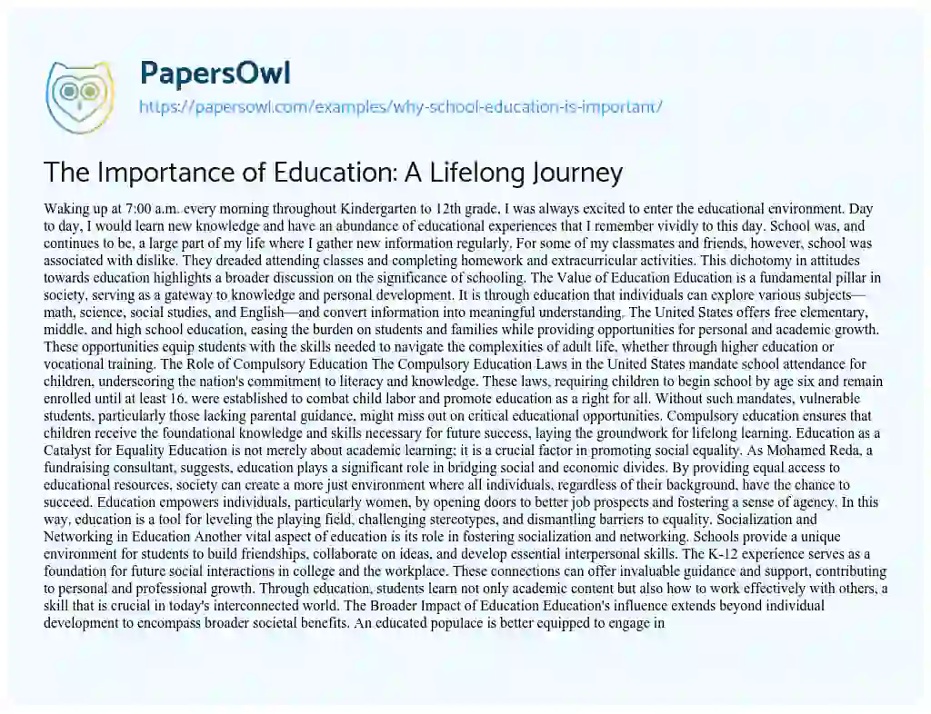 Essay on Why School Education is Important?