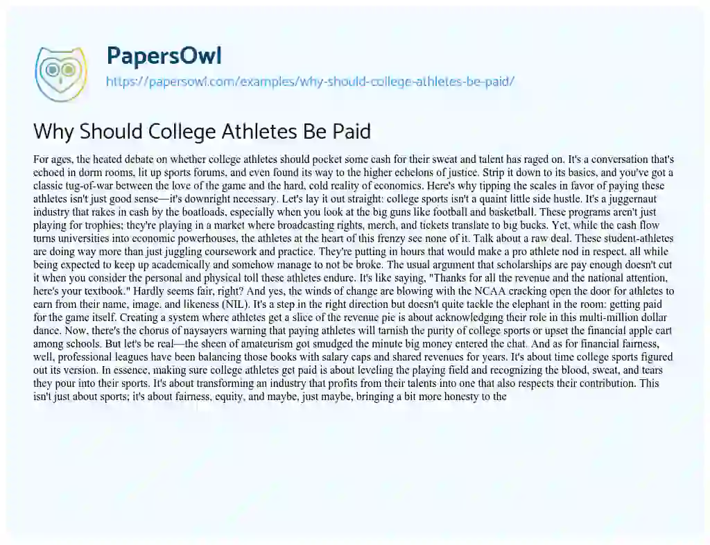 Essay on Why should College Athletes be Paid