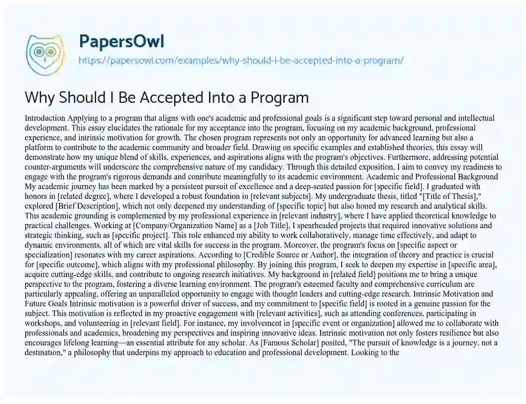Essay on Why Should I Be Accepted Into a Program