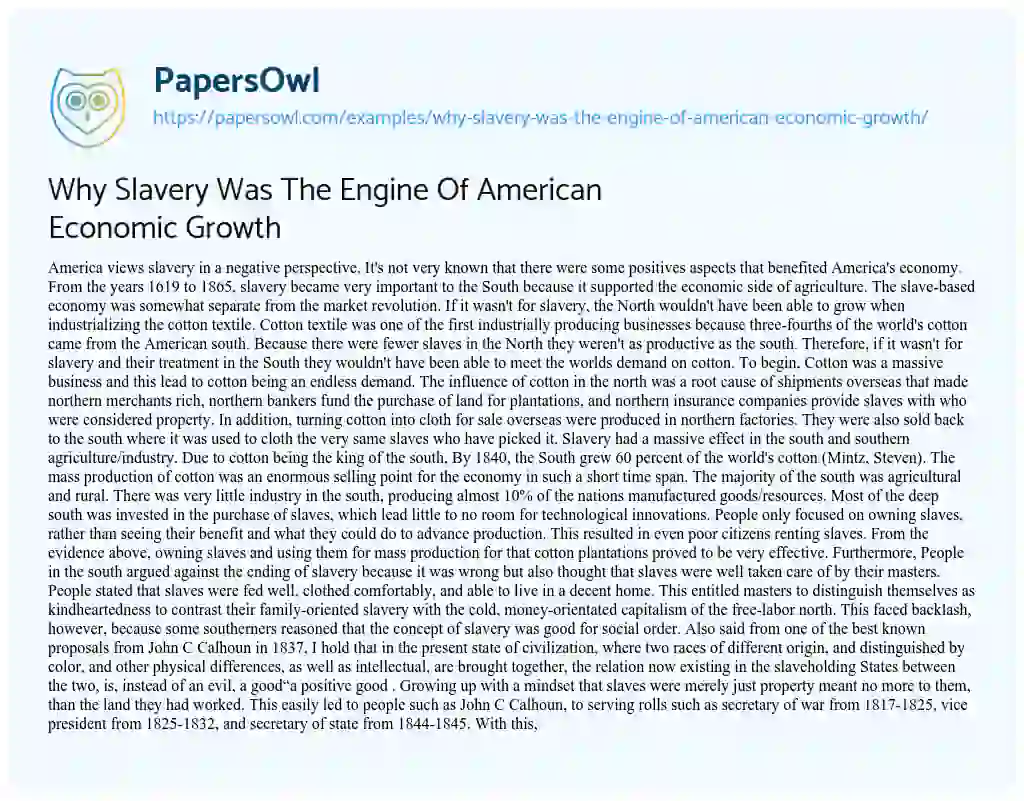 slavery economy essay