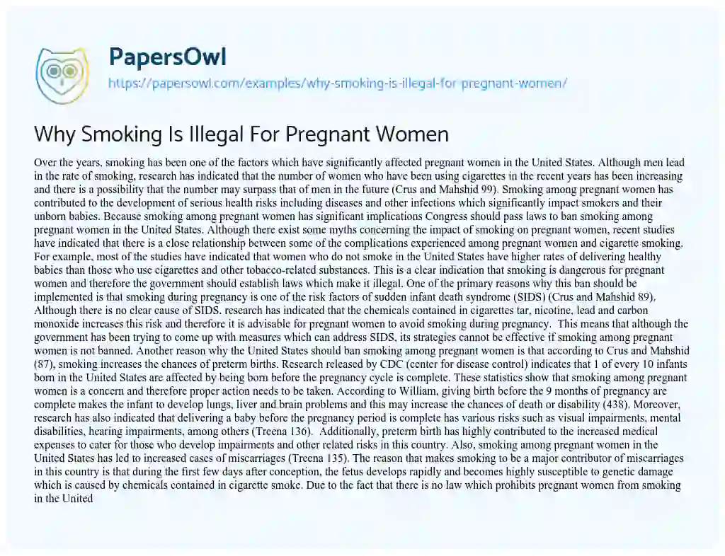 Essay on Why Smoking is Illegal for Pregnant Women