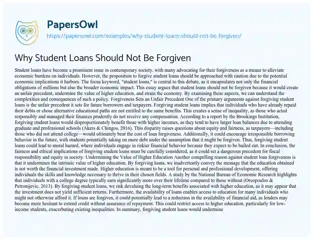 Essay on Why Student Loans Should Not Be Forgiven