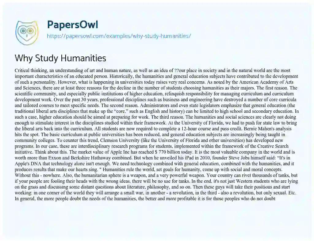Essay on Why Study Humanities