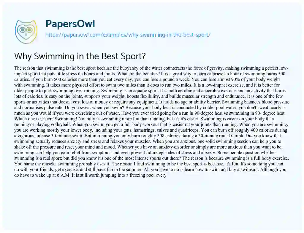 Why Swimming in the Best Sport? essay