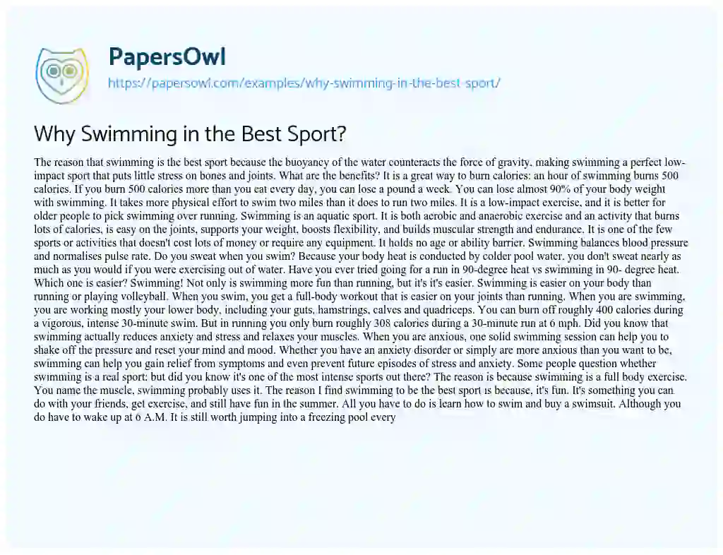 Essay on Why Swimming in the Best Sport?