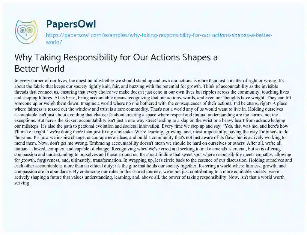 Essay on Why Taking Responsibility for our Actions Shapes a Better World