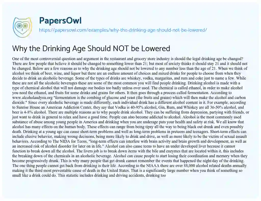 Essay on Why the Drinking Age should not be Lowered