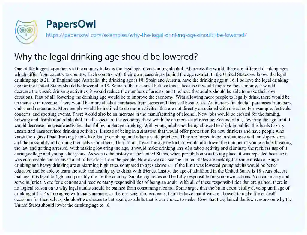 Essay on Why the Legal Drinking Age should be Lowered?