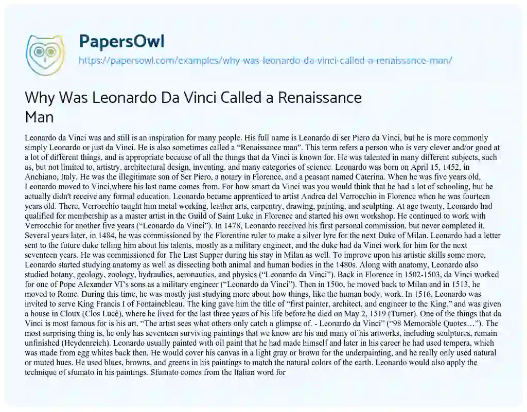 Essay on Why was Leonardo Da Vinci Called a Renaissance Man
