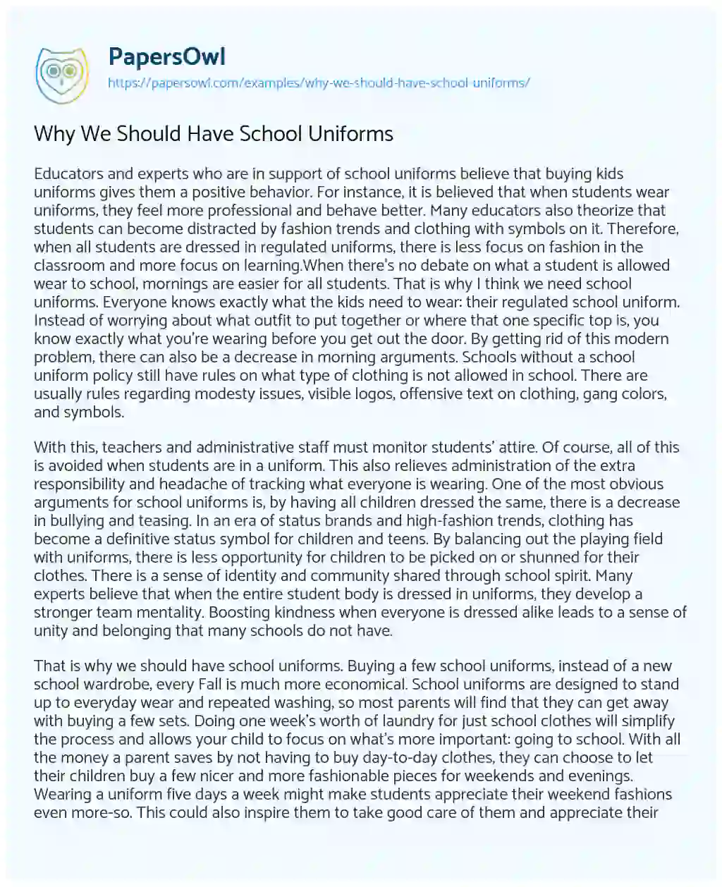 Essay on Why we should have School Uniforms