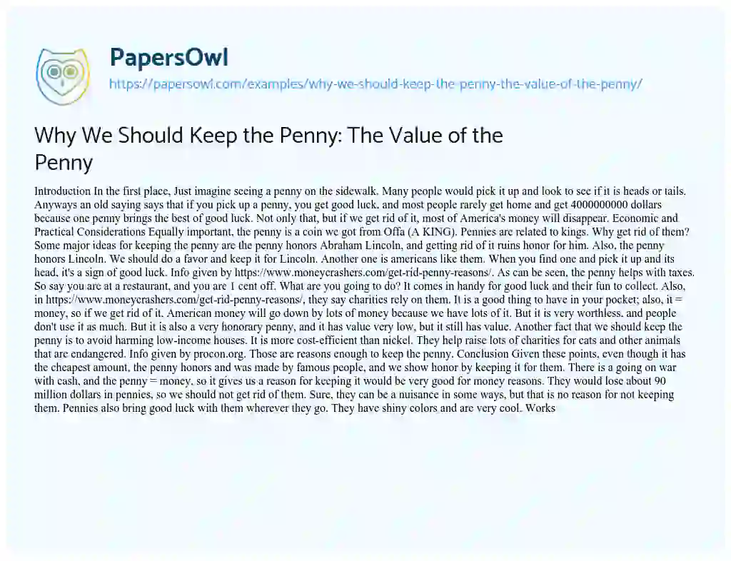 Essay on Why we should Keep the Penny: the Value of the Penny
